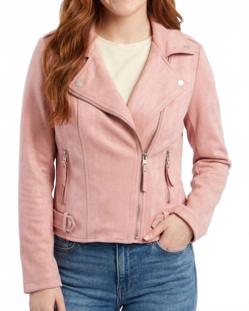 NEW PAPARAZZI faux suede moto jacket in blush